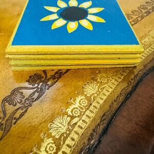 Handpainted Wooden Sunflower with Cork Backing Coasters Set of 4